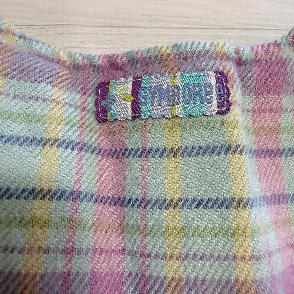 Gymboree 2001 girls blue purple plaid romper overalls‎ acrylic wool 6-12 months